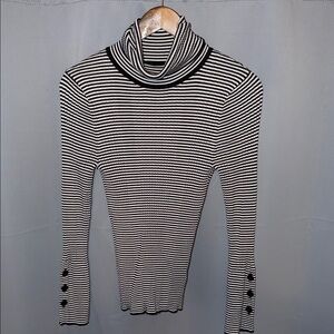 Moth by Anthropologie Black and White Striped Turtle Neck Sweater preppy 90s Med